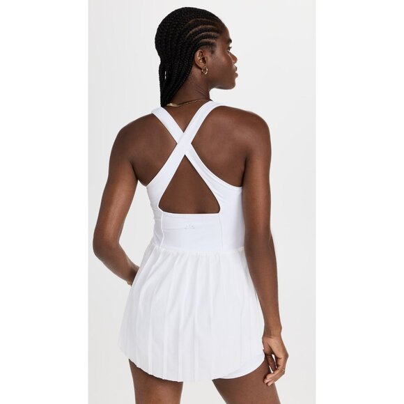 VARLEY Carina White Stretch Technical Weave Pleated Tennis Dress, Size L - Picture 4 of 16